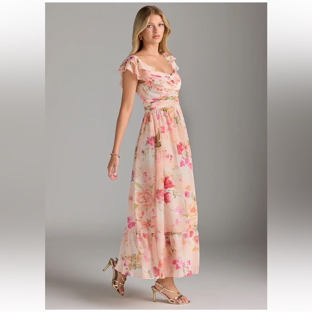 Azazie Anaya Abstract Bouquet Floral Pattern A-Line Maxi Chiffon Dress - Picture 3 of 14